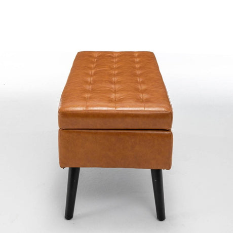 Brown PU Leather Storage Ottoman Bench With Storage - Sleep Galleria