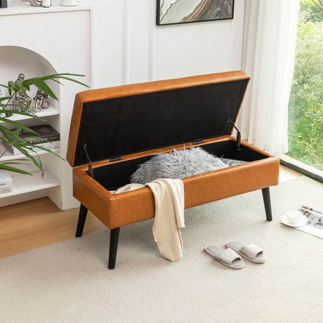 Brown PU Leather Storage Ottoman Bench With Storage - Sleep Galleria