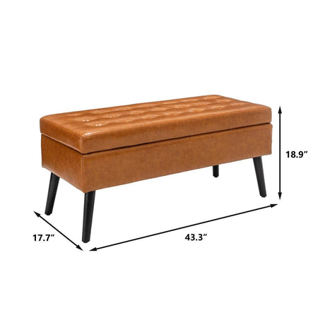 Brown PU Leather Storage Ottoman Bench With Storage - Sleep Galleria