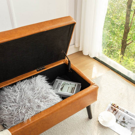 Brown PU Leather Storage Ottoman Bench With Storage - Sleep Galleria