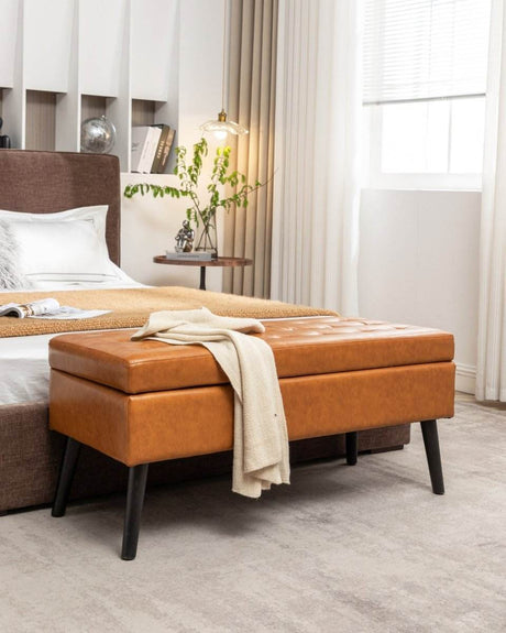 Brown PU Leather Storage Ottoman Bench With Storage - Sleep Galleria