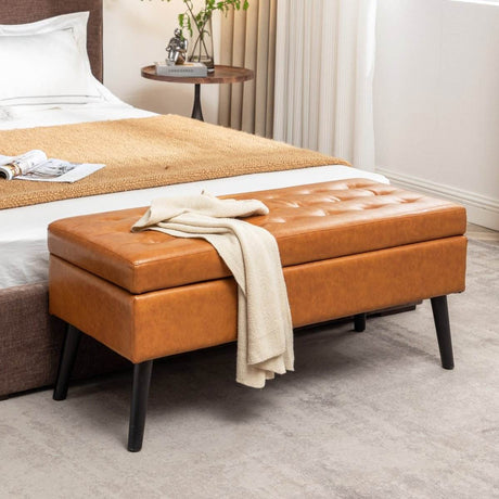 Brown PU Leather Storage Ottoman Bench With Storage - Sleep Galleria