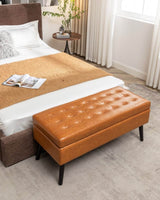 Brown PU Leather Storage Ottoman Bench With Storage - Sleep Galleria