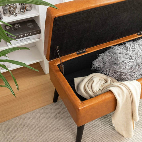 Brown PU Leather Storage Ottoman Bench With Storage - Sleep Galleria