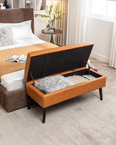 Brown PU Leather Storage Ottoman Bench With Storage - Sleep Galleria