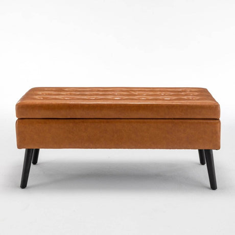 Brown PU Leather Storage Ottoman Bench With Storage - Sleep Galleria
