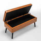 Brown PU Leather Storage Ottoman Bench With Storage - Sleep Galleria