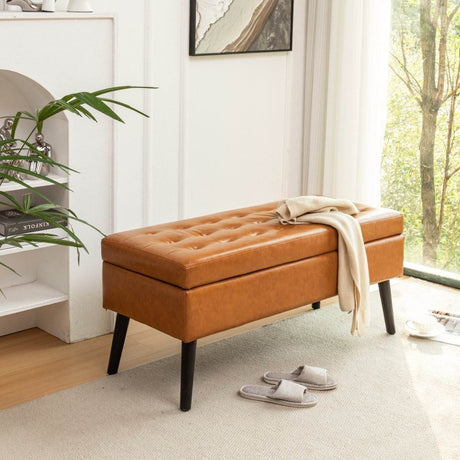 Brown PU Leather Storage Ottoman Bench With Storage - Sleep Galleria