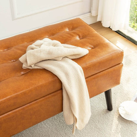 Brown PU Leather Storage Ottoman Bench With Storage - Sleep Galleria