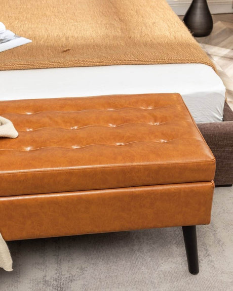 Brown PU Leather Storage Ottoman Bench With Storage - Sleep Galleria
