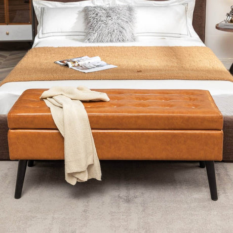 Brown PU Leather Storage Ottoman Bench With Storage - Sleep Galleria