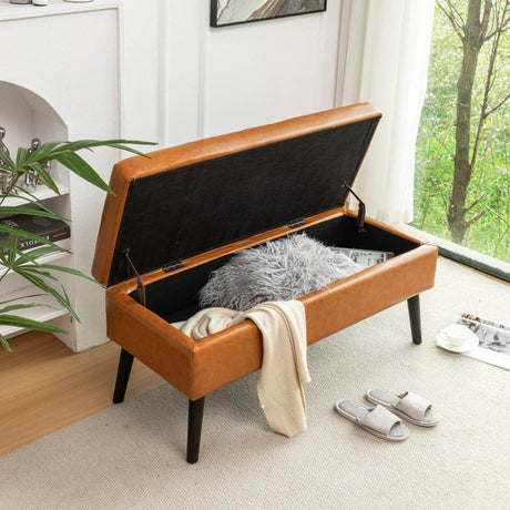 Brown PU Leather Storage Ottoman Bench With Storage - Sleep Galleria