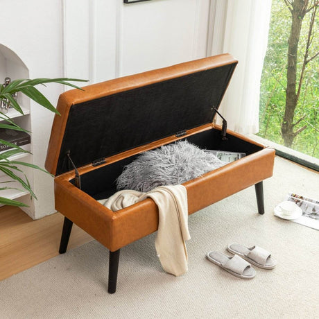 Brown PU Leather Storage Ottoman Bench With Storage - Sleep Galleria