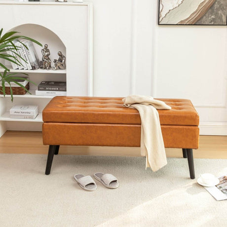 Brown PU Leather Storage Ottoman Bench With Storage - Sleep Galleria