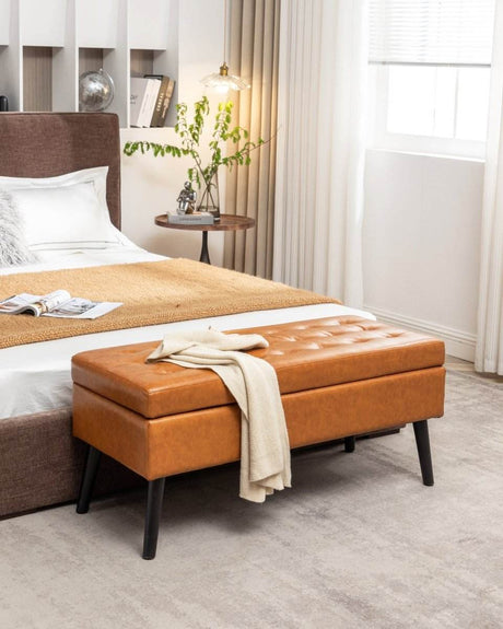Brown PU Leather Storage Ottoman Bench With Storage - Sleep Galleria