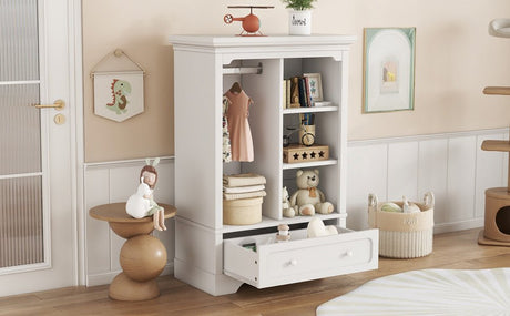 Children’s White Wardrobe With Hanging Rod And Drawers - Driftwood - Sleep Galleria