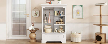 Children’s White Wardrobe With Hanging Rod And Drawers - Driftwood - Sleep Galleria