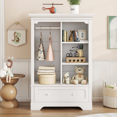 Children’s White Wardrobe With Hanging Rod And Drawers - Driftwood - Sleep Galleria
