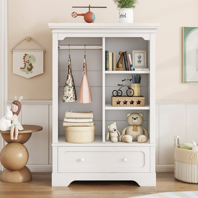 Children’s White Wardrobe With Hanging Rod And Drawers - Driftwood - Sleep Galleria
