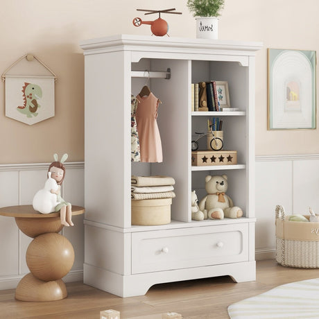 Children’s White Wardrobe With Hanging Rod And Drawers - Driftwood - Sleep Galleria