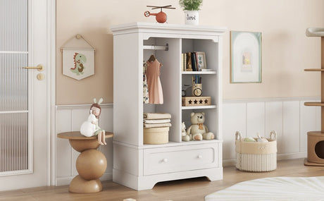 Children’s White Wardrobe With Hanging Rod And Drawers - Driftwood - Sleep Galleria