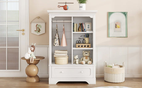Children’s White Wardrobe With Hanging Rod And Drawers - Driftwood - Sleep Galleria