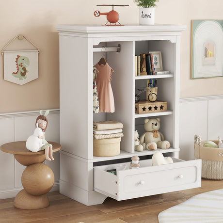 Children’s White Wardrobe With Hanging Rod And Drawers - Driftwood - Sleep Galleria