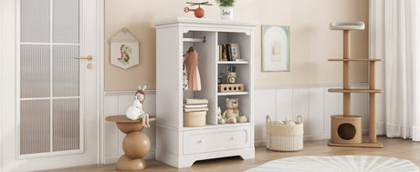 Children’s White Wardrobe With Hanging Rod And Drawers - Driftwood - Sleep Galleria