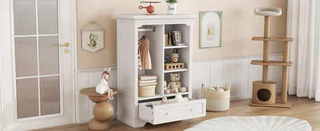 Children’s White Wardrobe With Hanging Rod And Drawers - Driftwood - Sleep Galleria