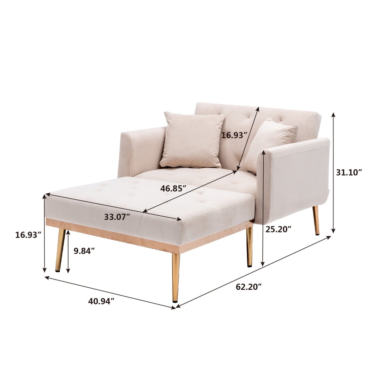 Classic Velvet Upholstered Adjustable Chaise Lounge Chair - Driftwood - Sleep Galleria
