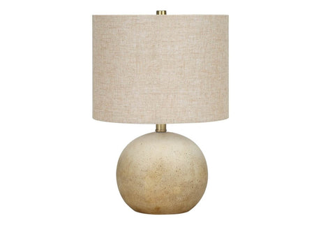 Concrete Base Beige Linen Drum Shade Table Lamp - Sleep Galleria
