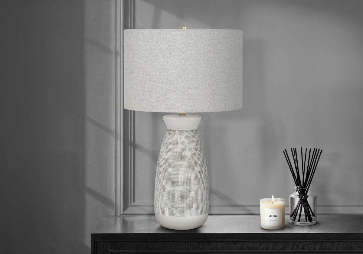 Contemporary Grey Ceramic Table Lamp With Linen Shade - Driftwood - Sleep Galleria