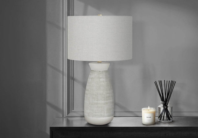 Contemporary Grey Ceramic Table Lamp With Linen Shade - Driftwood - Sleep Galleria