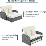 Convertible Outdoor Wicker Rattan Daybed With Storage Ottoman - Driftwood - Sleep Galleria