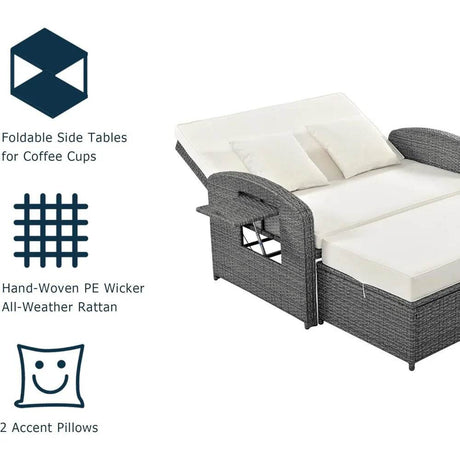 Convertible Outdoor Wicker Rattan Daybed With Storage Ottoman - Driftwood - Sleep Galleria