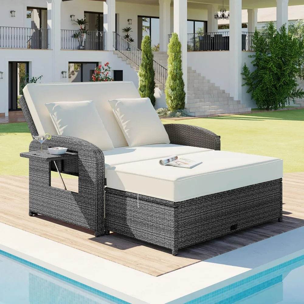 Convertible Outdoor Wicker Rattan Daybed With Storage Ottoman - Driftwood - Sleep Galleria