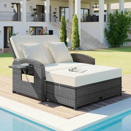 Convertible Outdoor Wicker Rattan Daybed With Storage Ottoman - Driftwood - Sleep Galleria