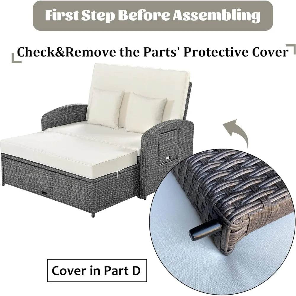 Convertible Outdoor Wicker Rattan Daybed With Storage Ottoman - Driftwood - Sleep Galleria