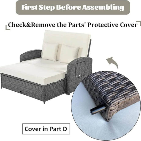 Convertible Outdoor Wicker Rattan Daybed With Storage Ottoman - Driftwood - Sleep Galleria