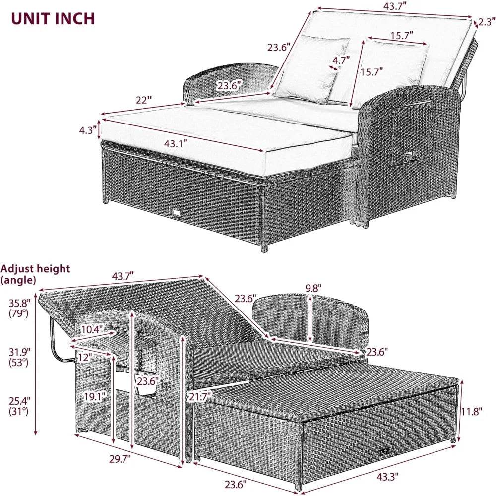 Convertible Outdoor Wicker Rattan Daybed With Storage Ottoman - Driftwood - Sleep Galleria