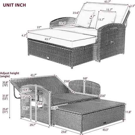Convertible Outdoor Wicker Rattan Daybed With Storage Ottoman - Driftwood - Sleep Galleria