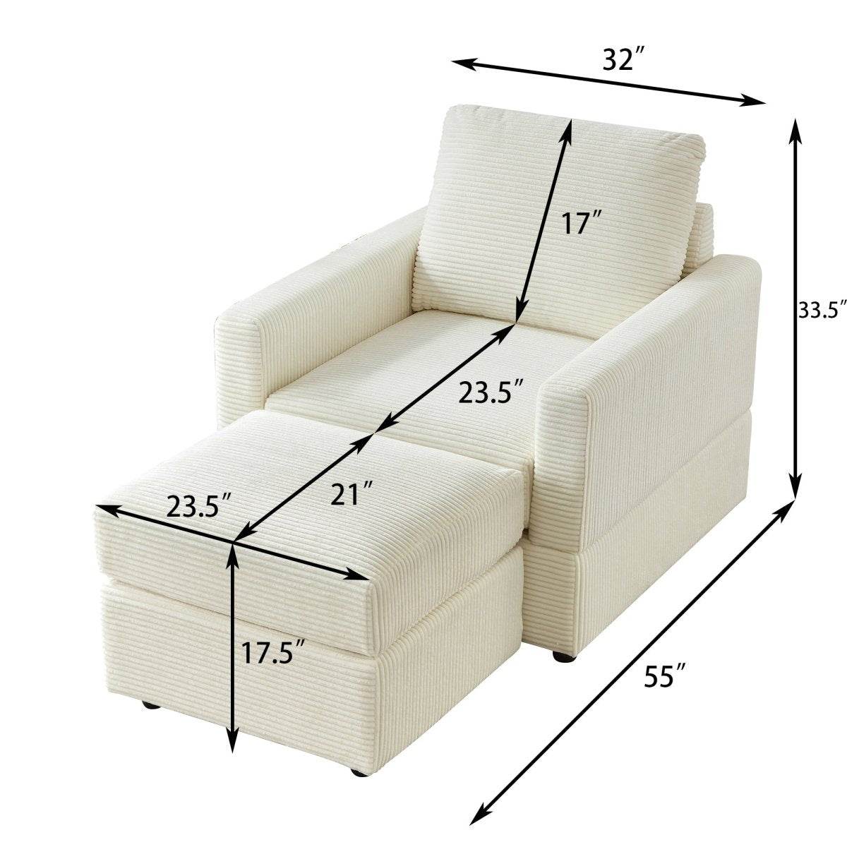 Corduroy Upholstered Adjustable Chaise Lounge Chair - Sleep Galleria