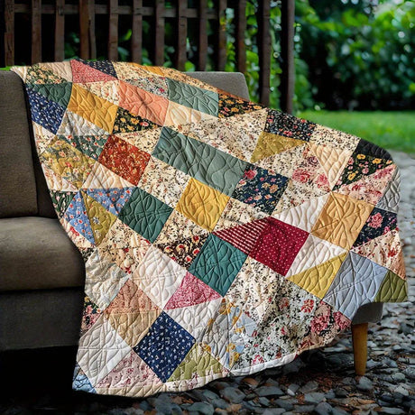 Cozy Vintage Geometric Patchwork Coral Fleece Blanket - Sleep Galleria