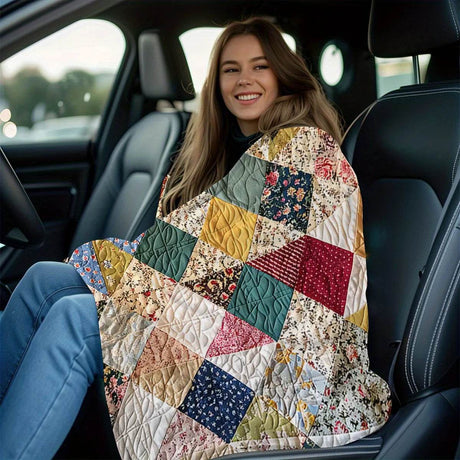 Cozy Vintage Geometric Patchwork Coral Fleece Blanket - Sleep Galleria
