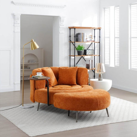 Extra Large Orange Chenille Barrel Chair With Ottoman - Sleep Galleria