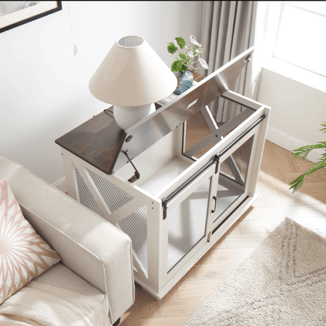 Farmhouse Wooden Dog Crate Furniture With Sliding Door - Sleep Galleria