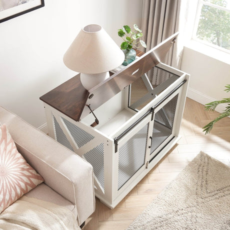 Farmhouse Wooden Dog Crate Furniture With Sliding Door - Sleep Galleria