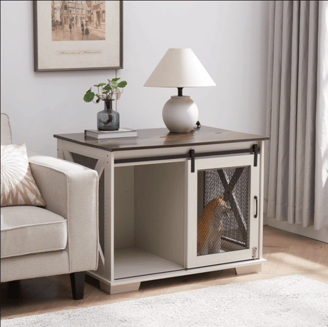 Farmhouse Wooden Dog Crate Furniture With Sliding Door - Sleep Galleria