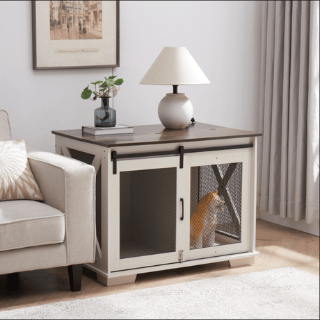 Farmhouse Wooden Dog Crate Furniture With Sliding Door - Sleep Galleria