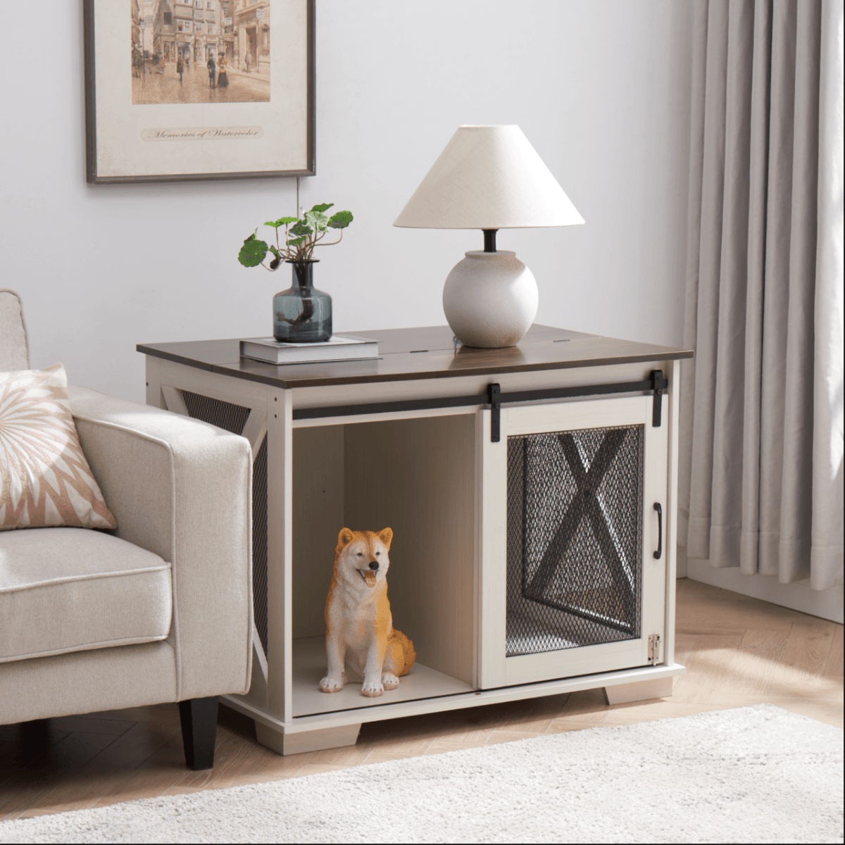 Farmhouse Wooden Dog Crate Furniture With Sliding Door - Sleep Galleria